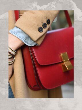 CELINE Phoebe Philo Medium Box Bag Red Gold Crossbody Shoulder Classic